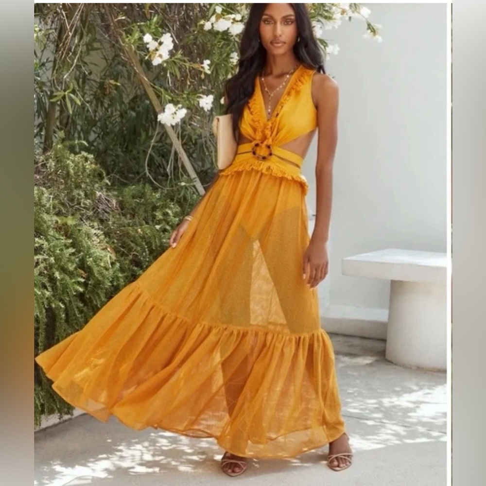 Fashion Nova Mustard Backless Dress